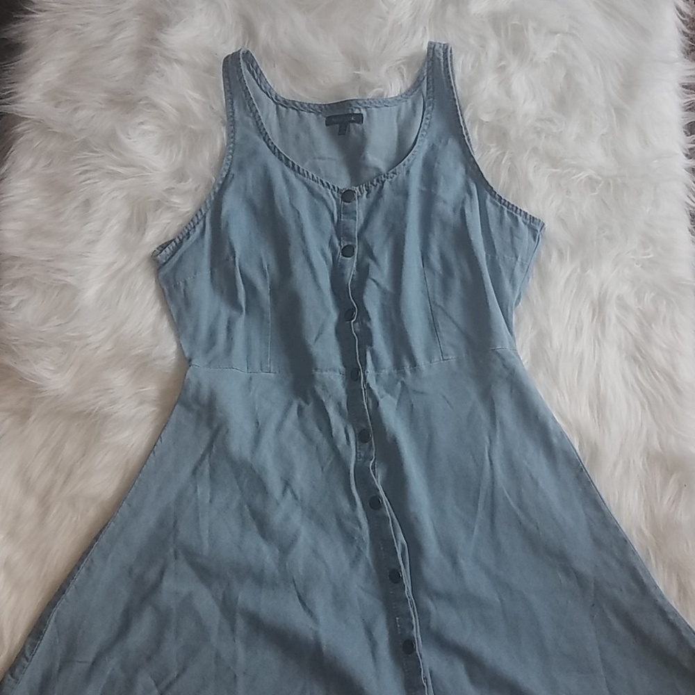 Denim Snap Up Mini Flare Dress